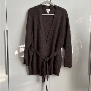 H&M NWOT Dark Brown Belted Knit Cardigan, Size XL
